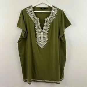 C Wonder EmBroidered Split V-Neck Short Sleeve Tunic Women's Size XL